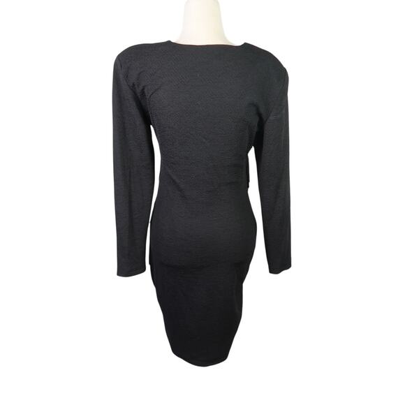 Vintage 80s Unit Black Western Fringe Trim Bodycon Knee Length Dress L - Picture 4 of 6